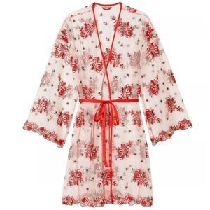 Victoria’s Secret Floral Embroidered Sheer Kimono Belt Robe